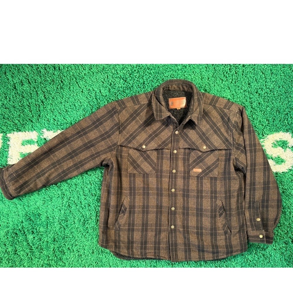 Outback Trading Co Harrison Jacket Mens XL Brown Excellent Sherpa Lined Plaid